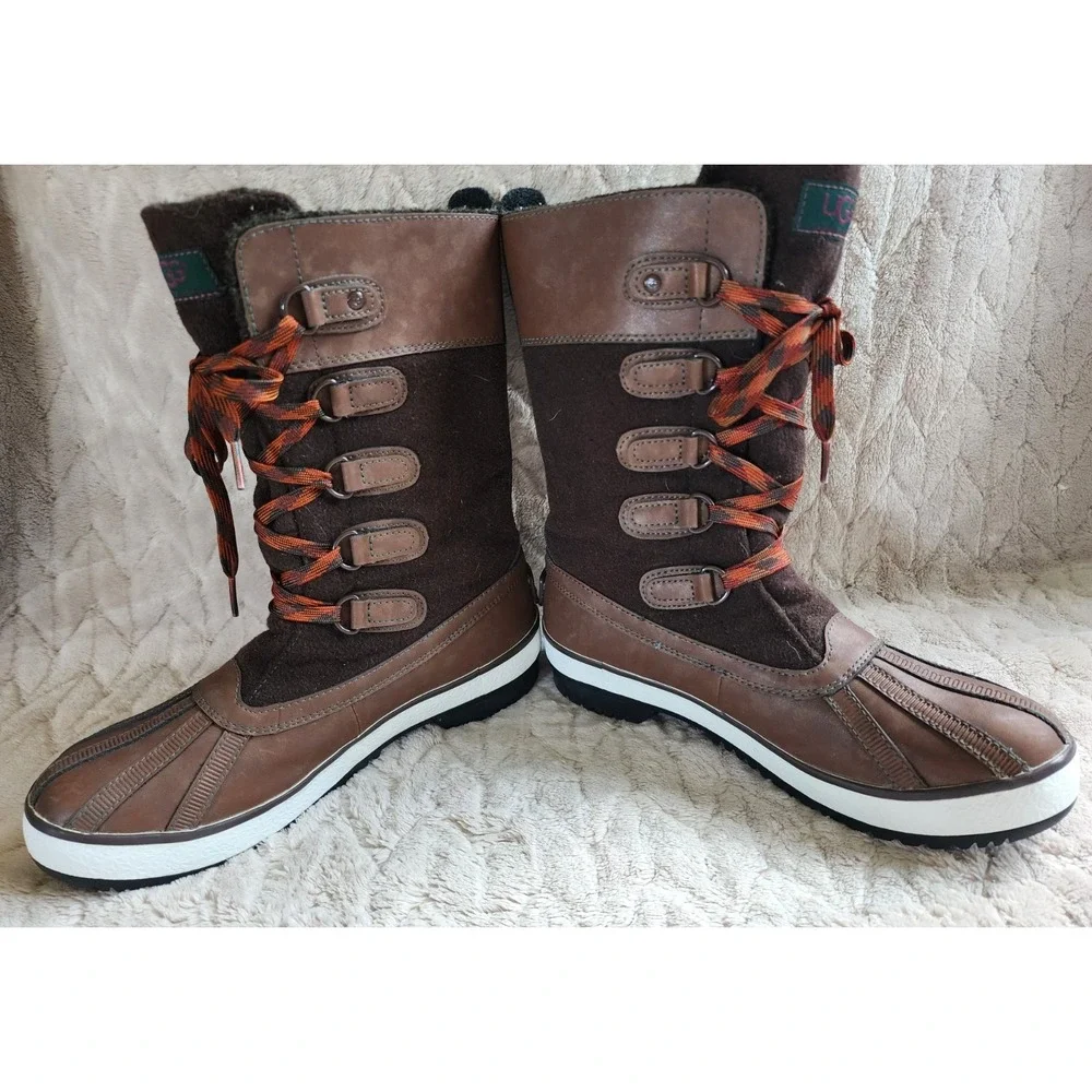 UGG Baroness Waterproof Lace Up Brown Winter Duck Boots Womens 6.5